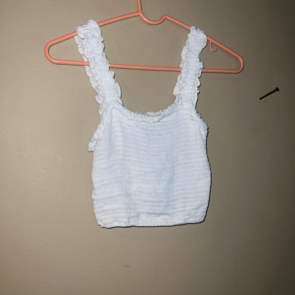 Forever 21 White Ruffle Strap Tank Top